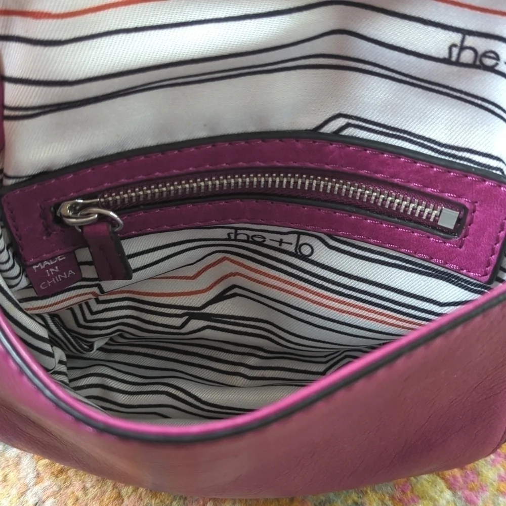 She + Lo Unchartered Leather Mini Crossbody Saddle Bag Plum Purple - Picture 12 of 16